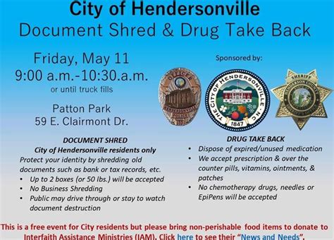 Please help everyone enjoy a free paper shredding event! City of Hendersonville Document Shred & Drug Take Back ...