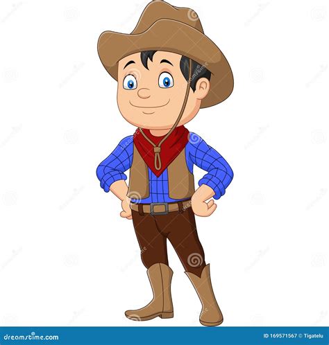 Cartoon Cowboy Kid Wearing Western Costume Stock Vector Illustration