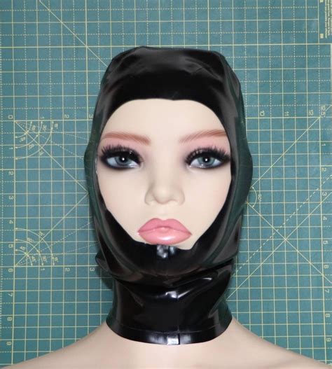0 4mm latex rubber open face hood mask bondage bdsm fetish etsy
