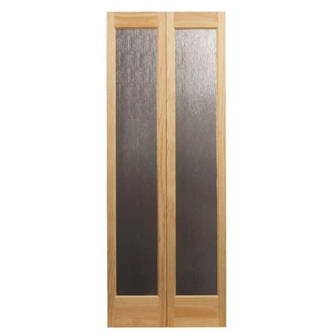 Pinecroft 36 In X 80 In Rain Decorative Glass Wood Pine 1 Lite Interior Wood Bi Fold Door
