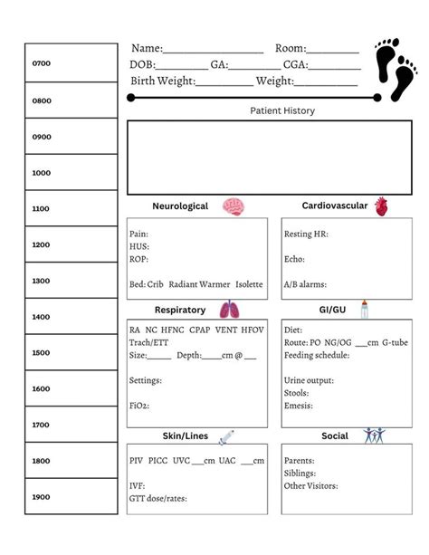 Nicu Nurse Report Sheet Day Shift Black And White Etsy In 2023