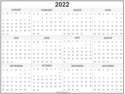 Free Printable 2022 Yearly Calendar With Holidays Calendar Printables