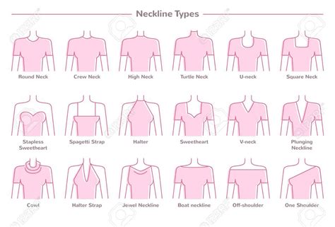 Illustration Set Of Various Neckline Types For Women S Fashion