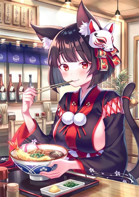 pretty nekogirl yamashiro eats ramen azur lane 06 aug 2019 ｜random anime arts [rarts