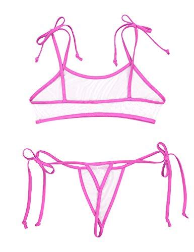feeshow women s mesh sheer see through bikini lingerie strappy micro bra top and panty sets