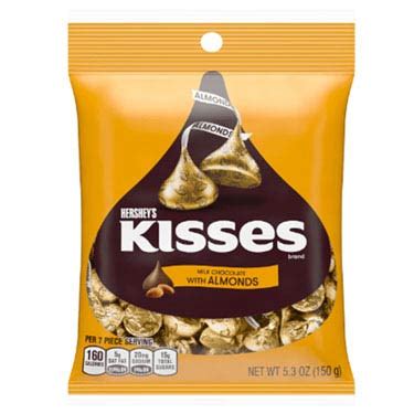 Enjoy the classic, creamy milk chocolate kiss with an extra treat in the middle! SuperMax | HERSHEYS KISSES WITH ALMOND 5.3 OZ