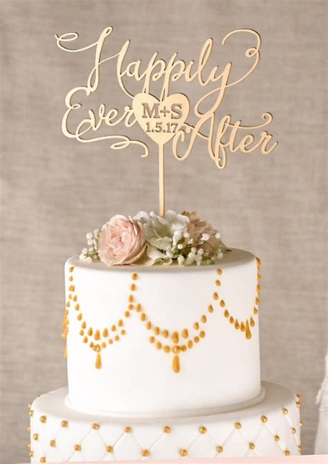 Gold Cake Topper Golden Wedding Cake Topper Happily Ever After Cake Topper Custom Cake Topper