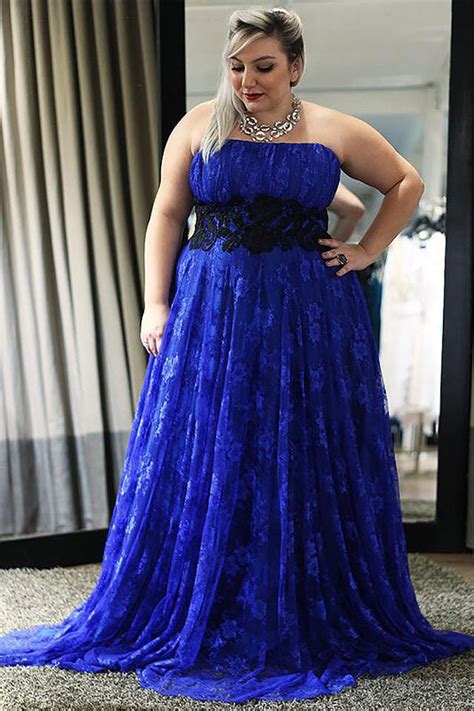 Strapless Royal Blue Plus Size Lace Long Prom Dresscheap Dress Simibridaldresses