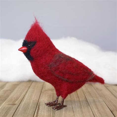 Needle Felted Cardinal Needle Felted Bird Wool Felt Cardinal