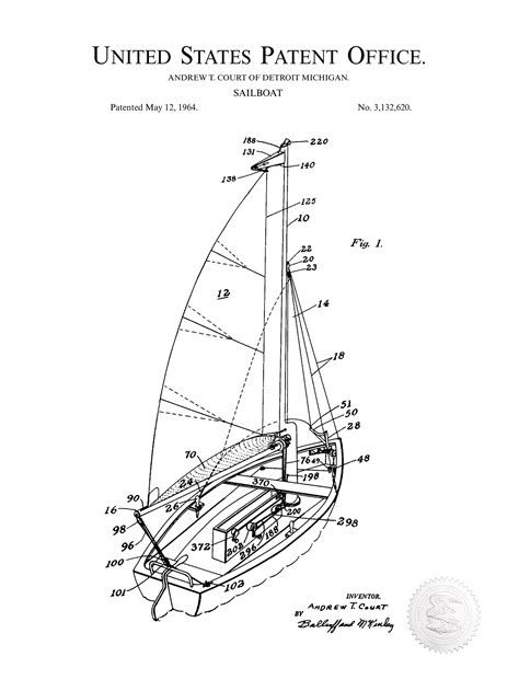 1964 Sailboat Patent Print The Patent Print Shop