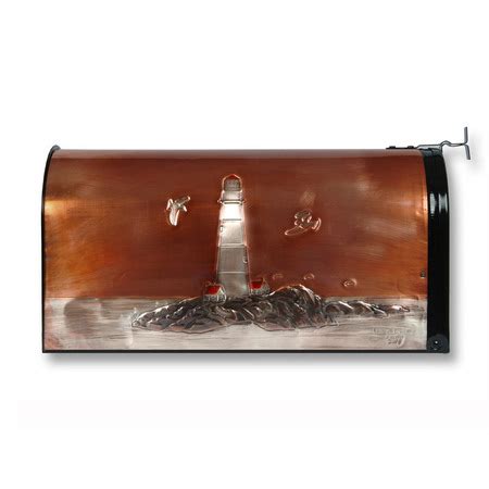 Cool mailboxes sometimes exhibit hand detailing such as this gingko motif. Copper Lighthouse Mailbox