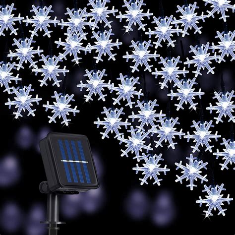 23ft 50 Led Snowflake Lights Solar Powered Christmas String Lights