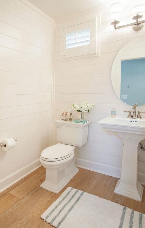 Shiplap Powder Room With Light Wood Floors Cottage Bathroom Bathroom