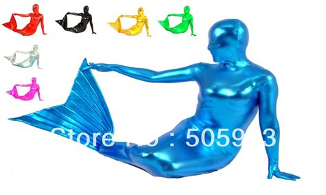 Free Shipping Dhl Sexy Adult Shiny Metallic Mermaid Zentai Costume Full Body Covered Spandex