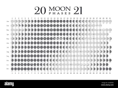 2021 Moon Phases Calendar On White Background Astronomy Vector Chart