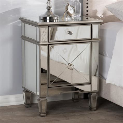 Check out our mirrored nightstand selection for the very best in unique or custom, handmade pieces from our furniture shops. Baxton Studio Claudia 2-Drawer Silver Metallic Nightstand ...