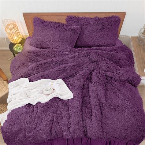 Piccocasa 4 Pieces Soft Faux Fur Velvet Fluffy Duvet Cover Bedding Set