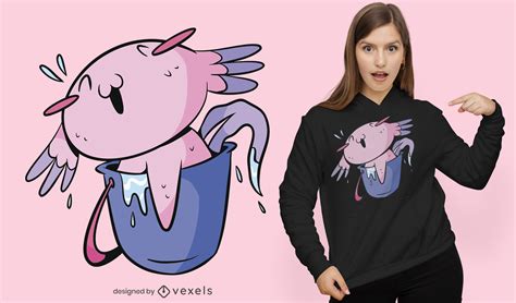 Cute Axolotl In Bucket T Shirt Design Vector Download
