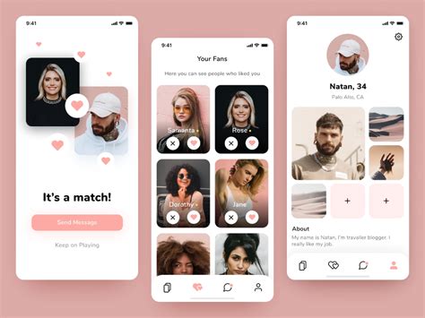 Matching works similarly to other dating apps. Dating iOS App - Match, Likes and Profile screens | App ...