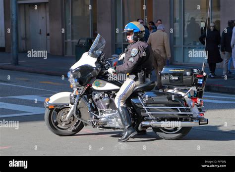 California Highway Patrol Policeman On His Harley Davidson Motorcycle
