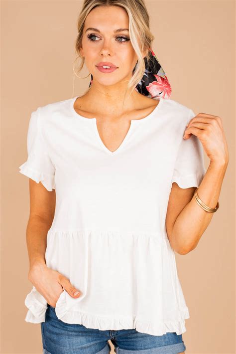 Casual Cute White Babydoll Top Peplum Top The Mint Julep Boutique