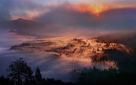 Nature Landscape Mist Sunrise Mountain Forest Valley