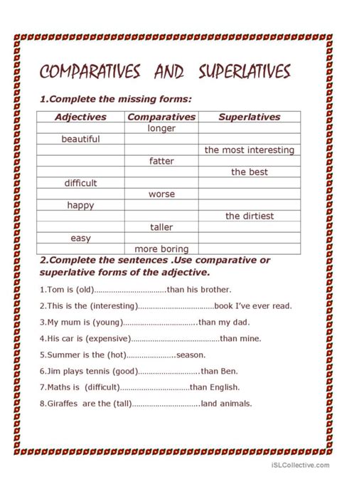 Comparatives And Superlatives English Esl Worksheets Pdf And Doc