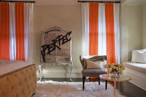Whether it be glossy shades of orange or a bold, royal blue, color is key to establishing the ambiance of a room, and can take your entire design scheme to the next level. Orange Curtains - Eclectic - bedroom - Jarlath Mellett