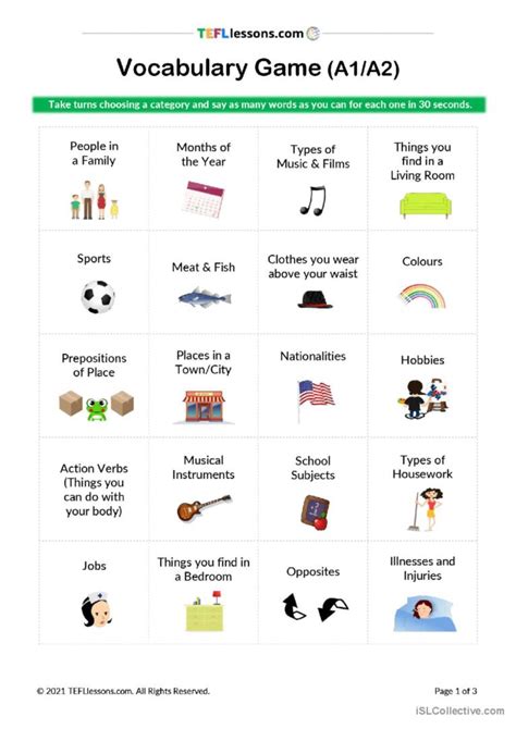 Second Categories A A Wor English Esl Worksheets Pdf Doc