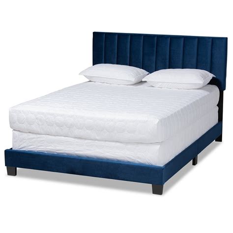 Baxton Studio Clare Queen Size Navy Blue Velvet Panel Bed With Tufted