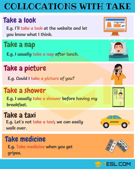 Expressions with TAKE: 46 Collocations with TAKE • 7ESL