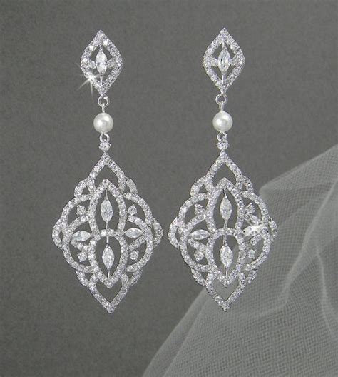 Crystal Bridal Earrings Chandelier Pearl Wedding Jewelry Swarovski