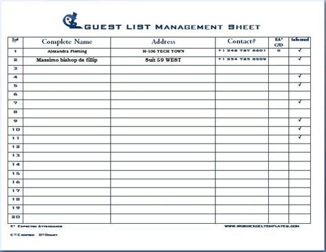 Guest List Planner Excel Lopezfindyour