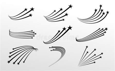 Set Of Abstract Falling Black Star Shooting Star With Elegant Star
