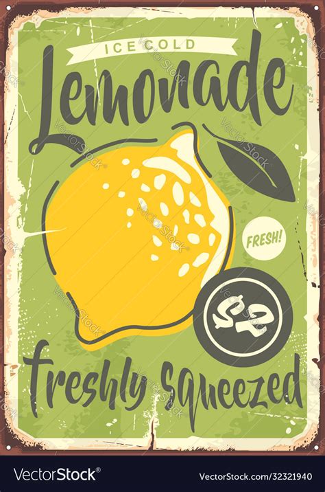 fresh lemonade metal sign design royalty free vector image