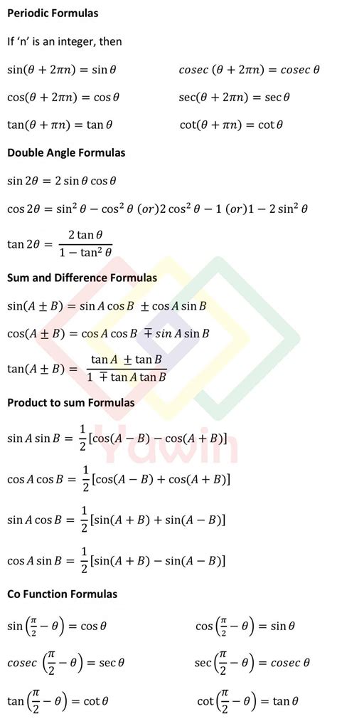 Trigonometry Formula And Identities Yawin