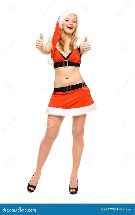 Santa Girl Showing Thumbs Up Stock Image Image Of Seasonal Body