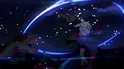 An Animated Image Of Two People Dancing In The Dark With Blue Lights