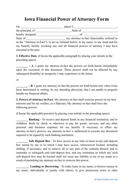 Iowa Financial Power Of Attorney Form Fill Out Sign Online And