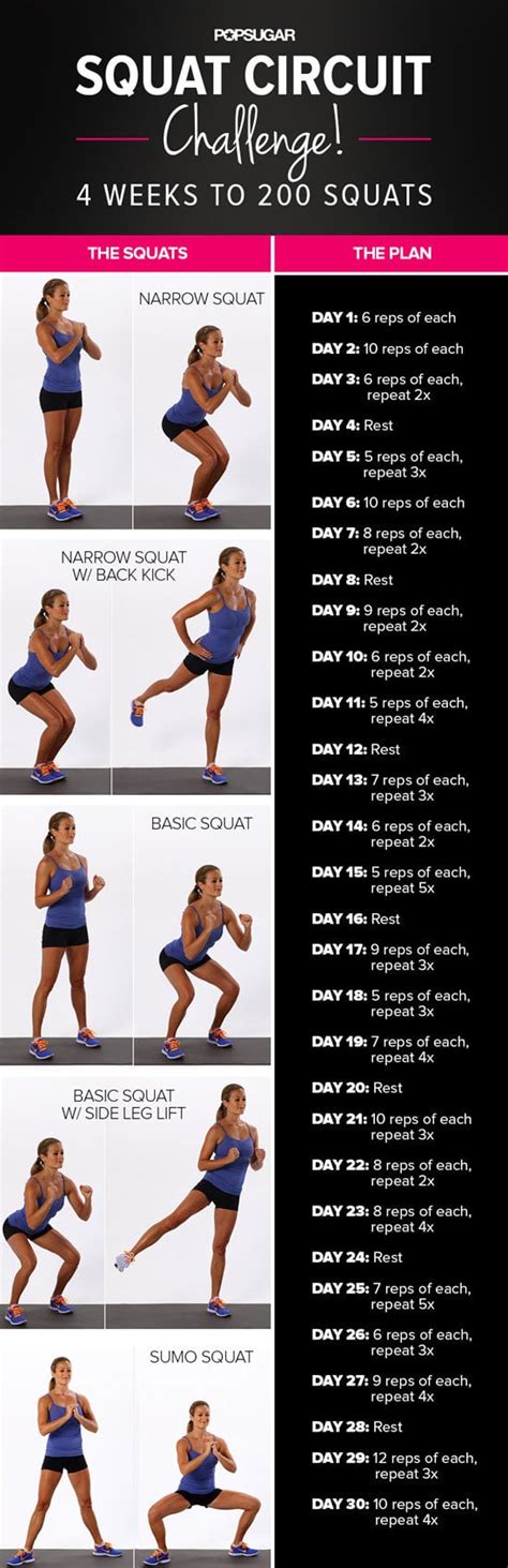 The Squat Challenge Plan Day Squat Challenge Popsugar Fitness