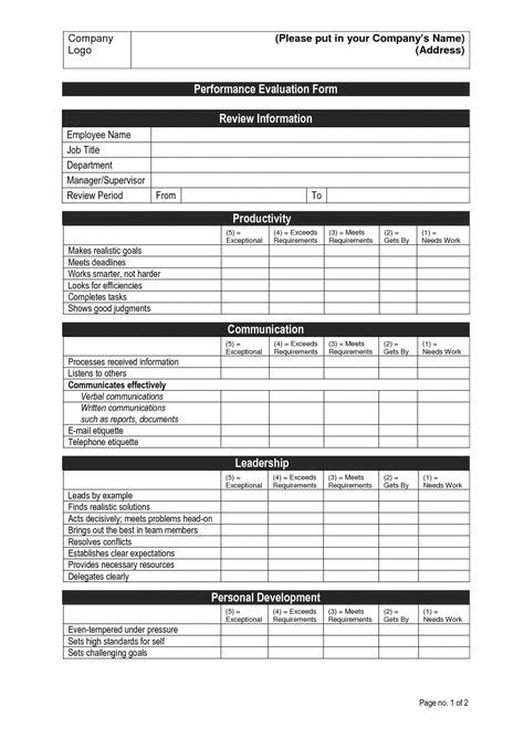 Employee Performance Review Template Word In With Images Performance Evaluation