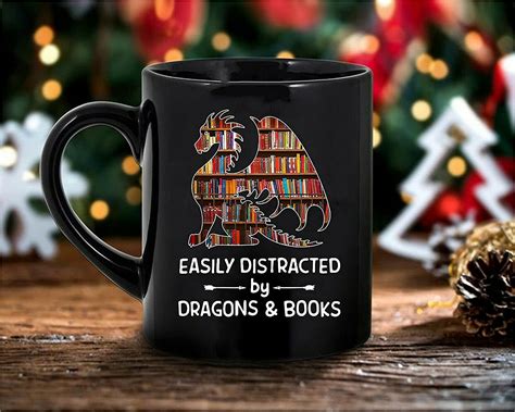 easily distracted by dragon and books nerds coffee mug for men women 11oz home