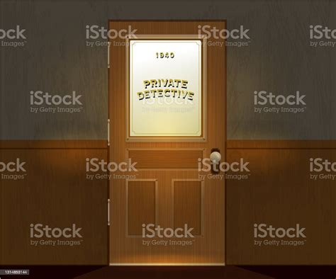Film Noir Style Detective Or Private Investigator Office Door With Text
