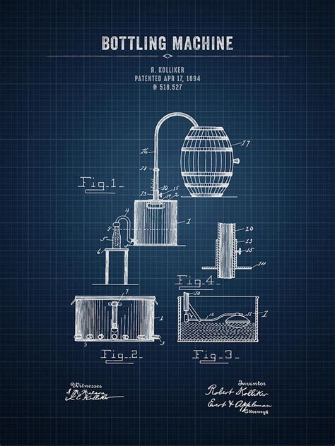 1894 Bottling Machine Dark Blue Blueprint Digital Art By Aged Pixel