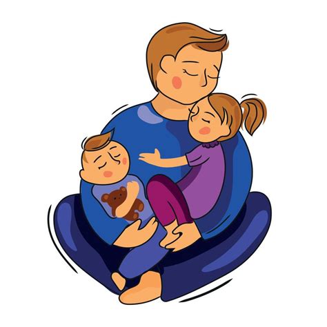 Feliz Padre Amoroso Con Niños Ilustración De Dibujos Animados