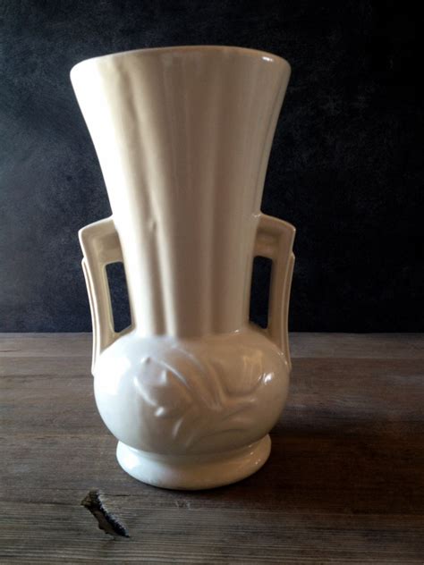 Beautiful Vintage Creamy White Mccoy Pottery Vase Double