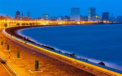Hd Wallpaper Beach Coast Lights Blue Buildings Mumbai Hd Body Of