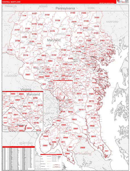 Maryland Central Wall Map Red Line Style By Marketmaps Mapsales