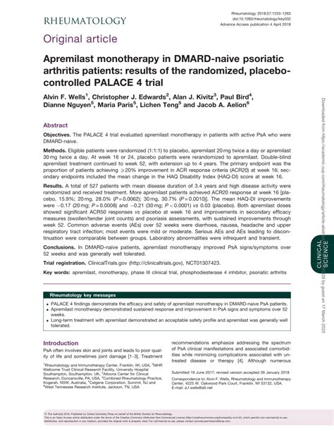 Pdf Apremilast Monotherapy In Dmard Naive Psoriatic Arthritis