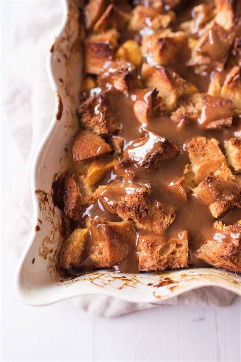 Peach Bread Pudding With Caramel Pecan Sauce Let S Eat Cake
